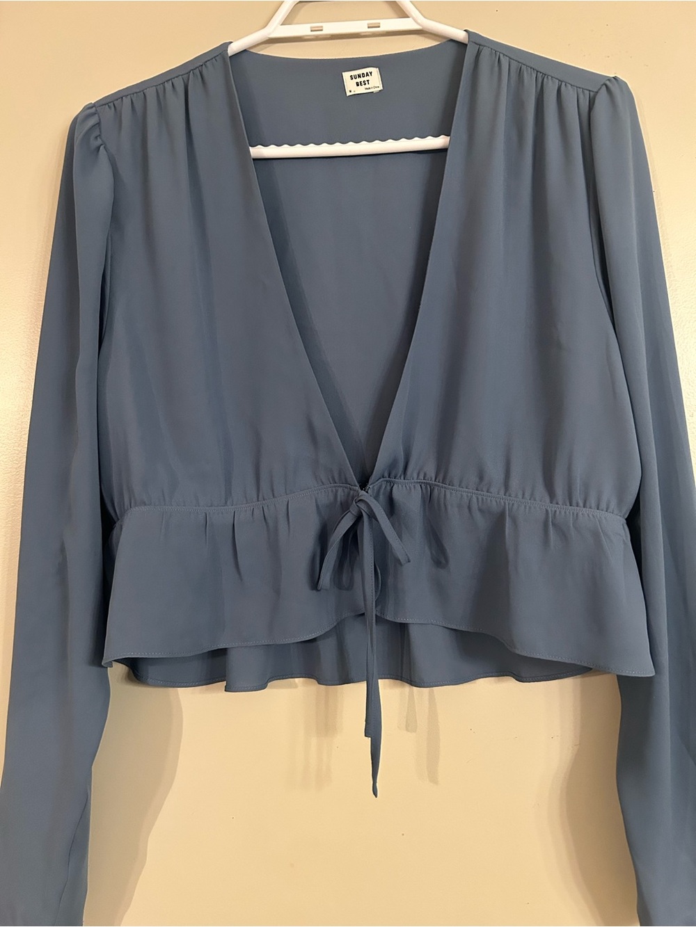Sunday Best Dusty Blue Tie-Front Peplum Tunic